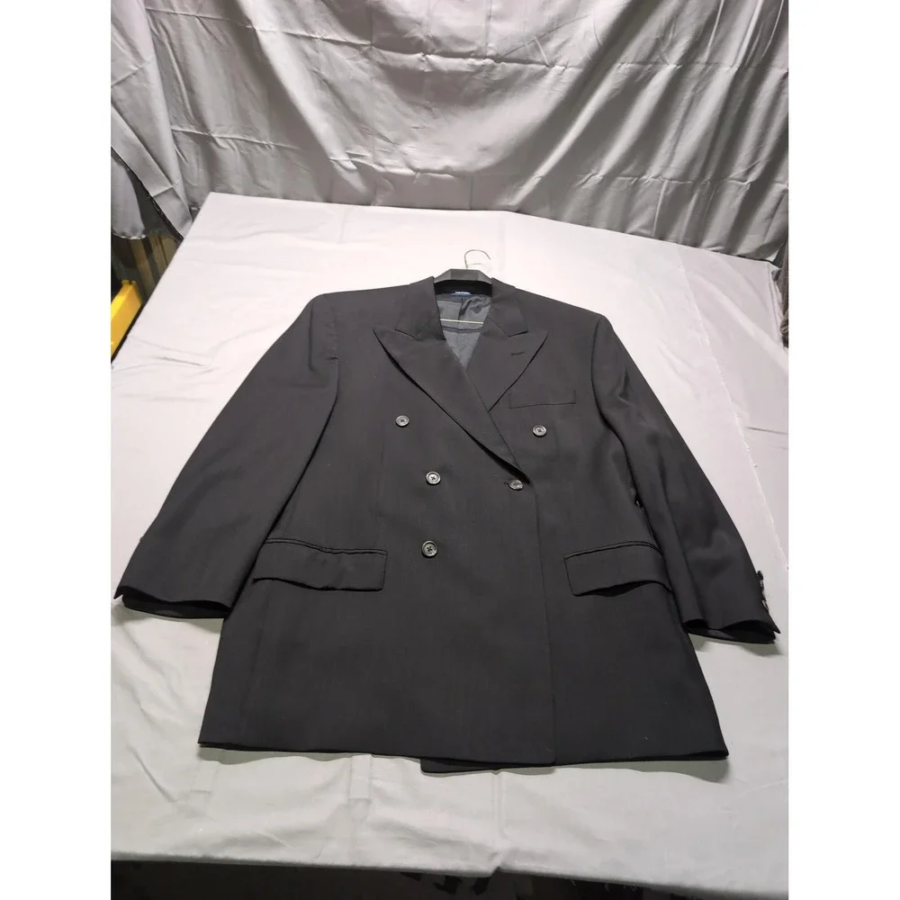 RBM Blazer Mens 43R Black Double Breasted Pure Wool Suit Jacket Made Canada